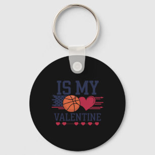 Basketball Is My Heart On Valentine's Day Key Ring