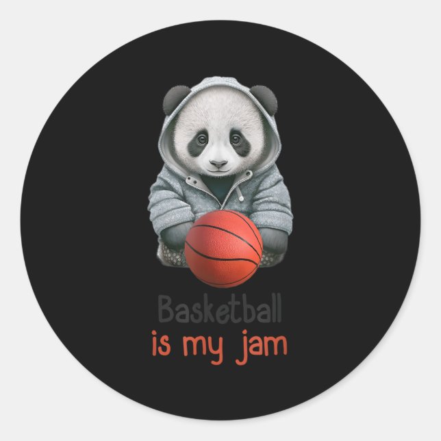 Basketball Is My Jam Panda Bear With Basketball Classic Round Sticker (Front)