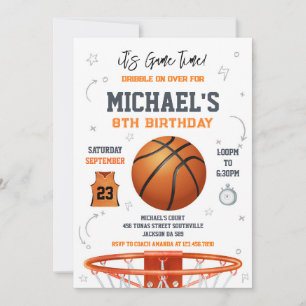 Basketball It's Game Time Sports Boy Birthday Invitation