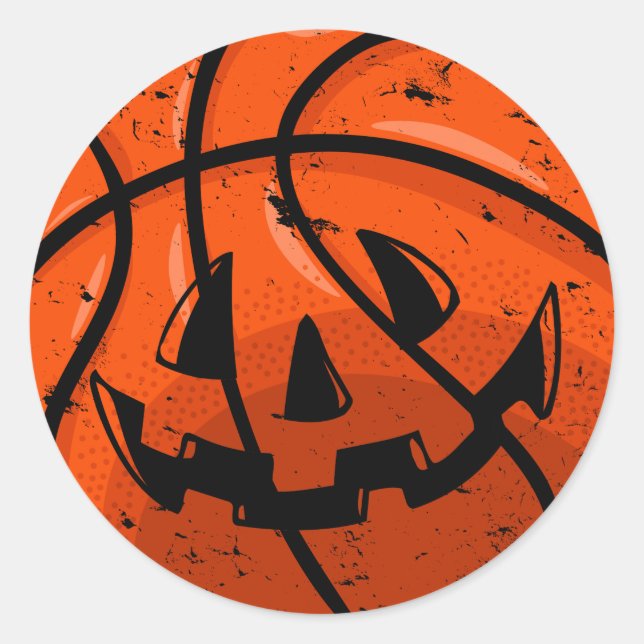 Basketball Jack O Lantern Grunge Halloween Pumpkin Classic Round Sticker (Front)