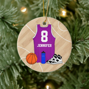 Basketball Jersey on court Magenta Ceramic Ornament