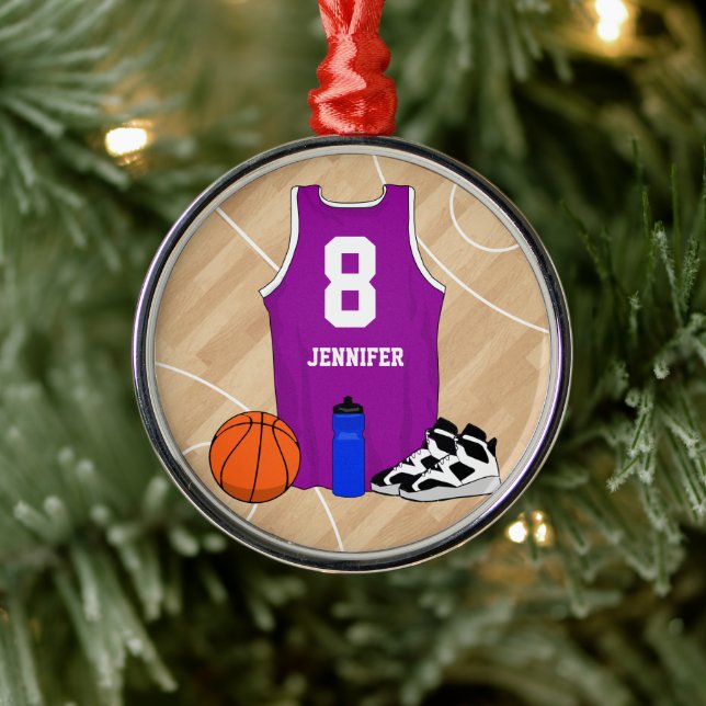 Basketball Jersey on court Magenta Metal Ornament (Tree)