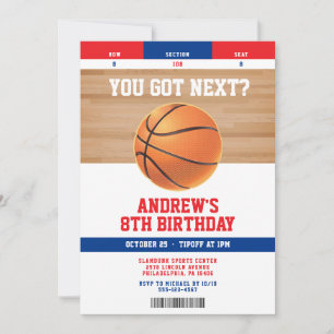 Basketball Kids Birthday Party Ticket Invitation