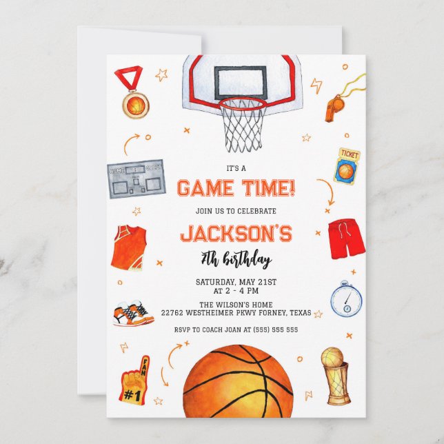 Basketball Kids Boy Birthday Party Invitation (Front)