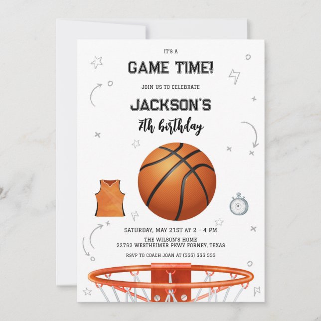 Basketball Kids Boy Birthday Party Invitation (Front)