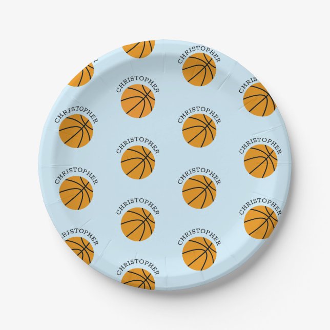 Basketball Kids Party Modern Name Pattern Paper Plate (Front)