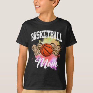 Basketball Leopard Heart tie dye Basketball Mum Ma T-Shirt