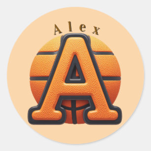 🏀 Basketball Letter A Orange Texture For Sports Classic Round Sticker