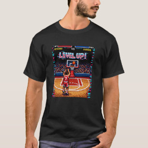 Basketball Level Up Retro Pixel Art Video Game Gam T-Shirt