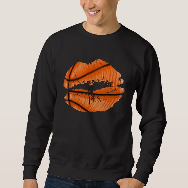 Basketball Lips Trendy Kiss Mouth Women Basketball Sweatshirt (Front)
