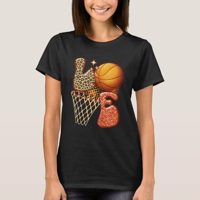 Basketball LOVE Baller Girl Leopard Print Sunflowe T-Shirt (Front)