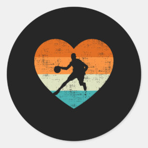 Basketball Lovers Heart Love Retro Valentines Day Classic Round Sticker