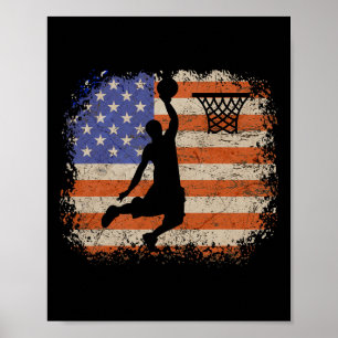 Basketball Lovers Vintage Usa Flag Basketball Play Poster