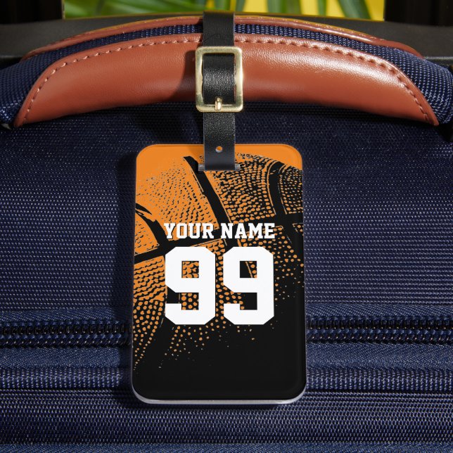 Basketball luggage tag with custom jersey number (Front Insitu 2)