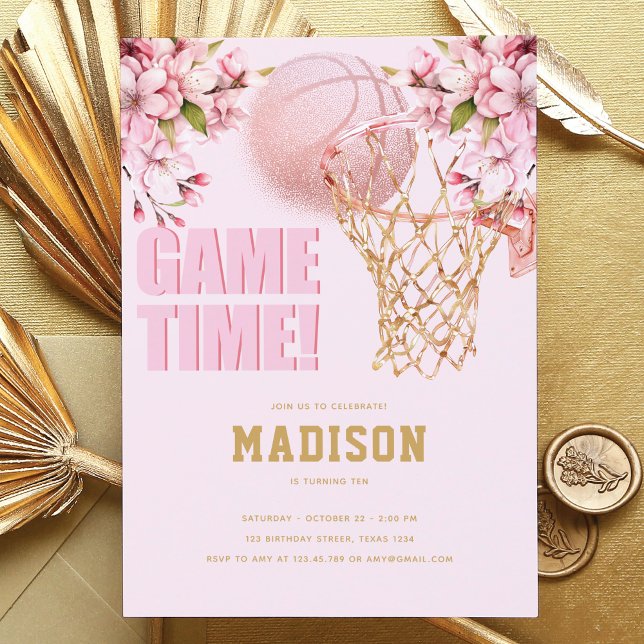 Basketball Luxury Girl Birthday Pink Gold  Invitation (Creator Uploaded)