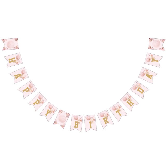 Basketball Luxury Girl Happy Birthday Bunting (All)