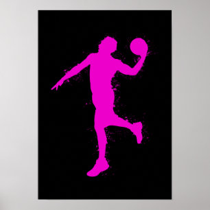 Basketball Magenta Player - Abstract Watercolor  Poster