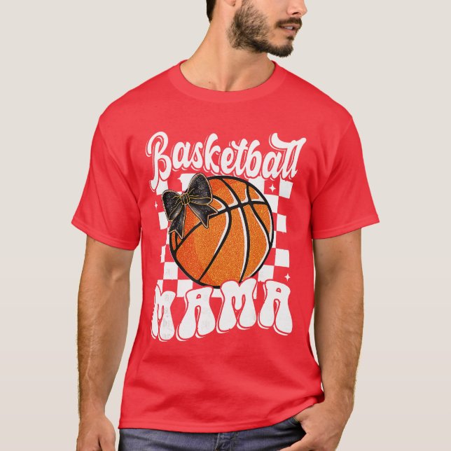 Basketball Mama Coquette Bow Game Day Funny Sports T-Shirt (Front)