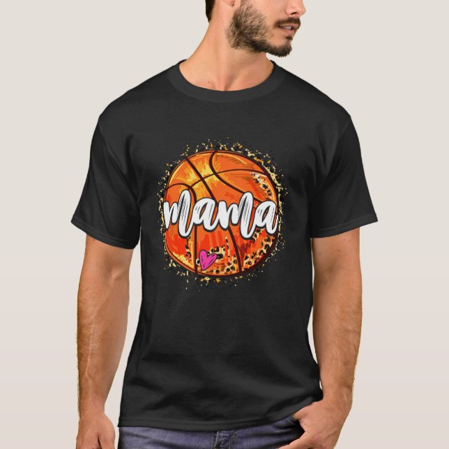 Basketball Mama Sports Mom Leopard Basketball Moth T-Shirt (Front)