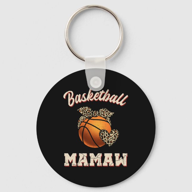 Basketball Mamaw Bandanna Leopard Heart Fans Mothe Key Ring (Front)