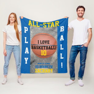 Basketball Medium Blue Team Player Name Fleece Blanket