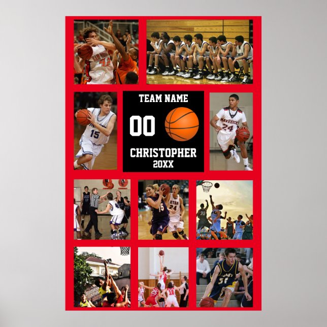 Basketball Memories Red Photo Collage Poster (Front)