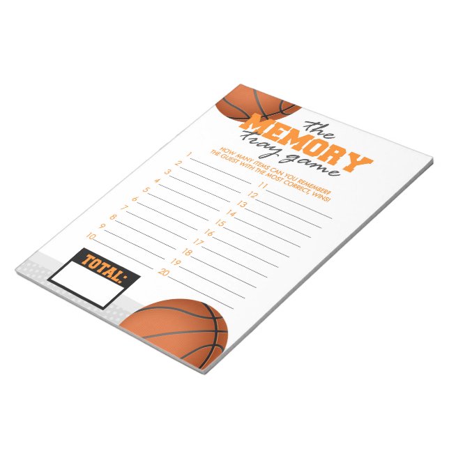 Basketball Memory Tray Baby Shower Game Pack Notepad (Angled)