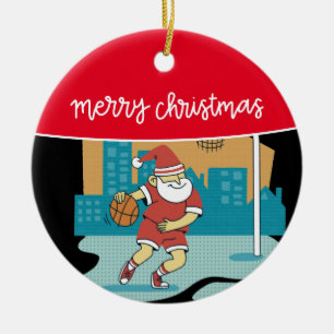 Basketball Merry Christmas with Santa Claus   Ceramic Ornament
