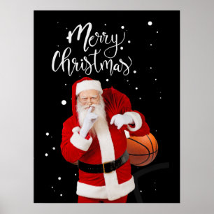 Basketball Merry Christmas with Santa Claus Poster