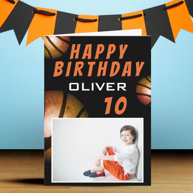 Basketball Metallic Ball Photo Happy Birthday  Card (Creator Uploaded)