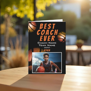 Basketball Metallic Photo Best Coach Ever Thank You Card