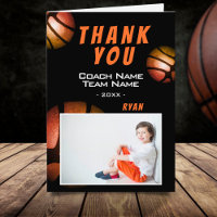 Basketball Metallic Photo Thank you Coach Card