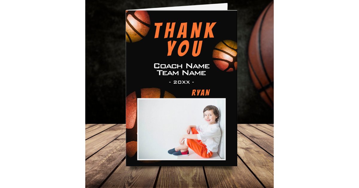 Basketball Metallic Photo Thank you Coach Card | Zazzle
