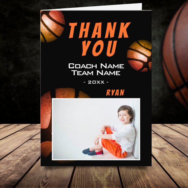 Basketball Metallic Photo Thank you Coach Card (Creator Uploaded)