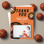 Basketball Metallic Photo Thank you Coach Card<br><div class="desc">Basketball Metallic Photo Thank you Coach Card. Basketball thank you coach card with photo, thank you text, coach name, team name, year, your name and basketball balls. Photo thank you card - add your photo. Personalise the card with names and your text. Great thank you card for the basketball team...</div>