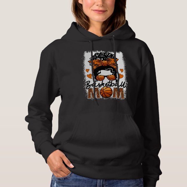 Basketball Mom Leopard Messy Bun Game Day Mother s Hoodie (Front)