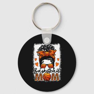 Basketball Mom Leopard Messy Bun Game Day Mother S Key Ring