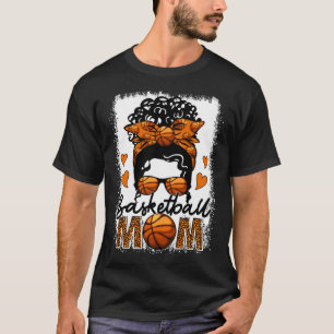 Basketball Mom Leopard Messy Bun Game Day Mother s T-Shirt