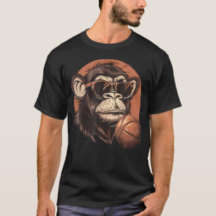 Basketball Monkey Portrait Basketball Hoop Basketb T-Shirt