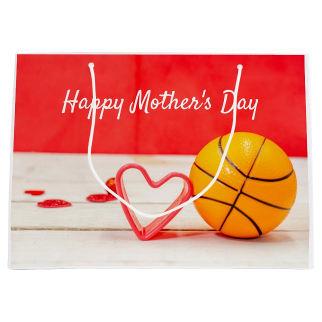 Basketball Mother's Day to mum with love red heart Large Gift Bag (Front)
