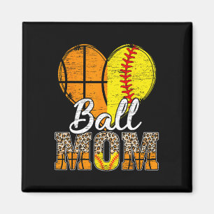 Basketball Mum Heart Softball Mama Leopard Mother' Magnet