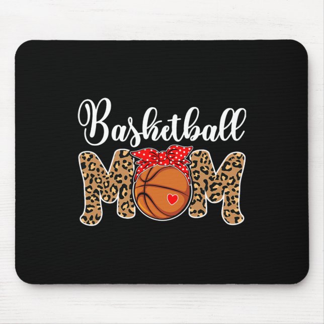 Basketball Mum Leopard Messy Bun Game Day Fun Moth Mouse Pad (Front)
