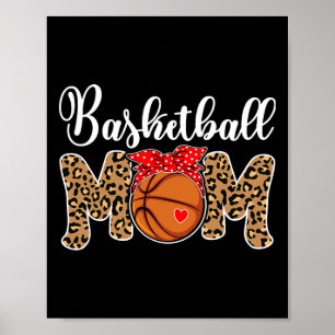 Basketball Mum Leopard Messy Bun Game Day Fun Moth Poster