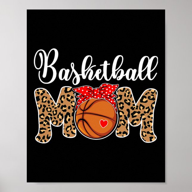 Basketball Mum Leopard Messy Bun Game Day Fun Moth Poster (Front)