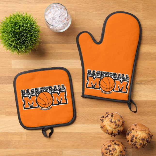 Basketball Mum Screwball Graphics Oven Mitt & Pot Holder Set (Top Down)