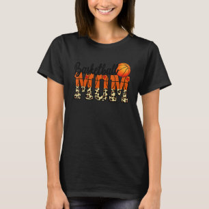 Basketball Mum With Leopard And Red Heart For Moth T-Shirt