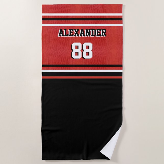 Basketball Name and Jersey Number Beach Towel (Front)