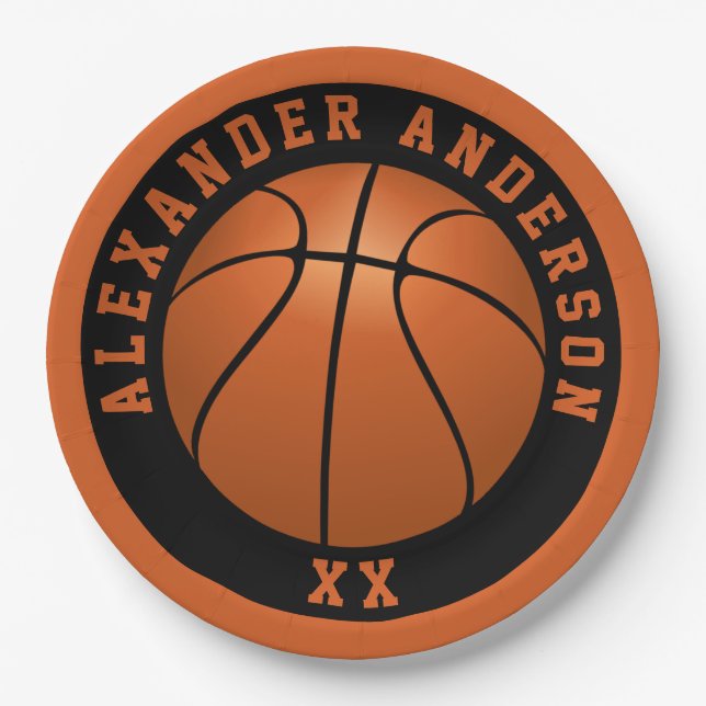 Basketball Name and Jersey Personalise Paper Plate (Front)