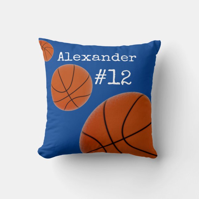 Basketball Name and Number Blue background Cushion (Front)