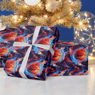 Basketball Name and Player Number Fire and Ice Wrapping Paper
